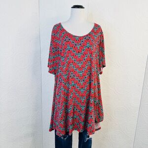 LuLaRoe 3XL Top Tunic Perfect Tee Shirt Short Sleeves Red Turquois MINT